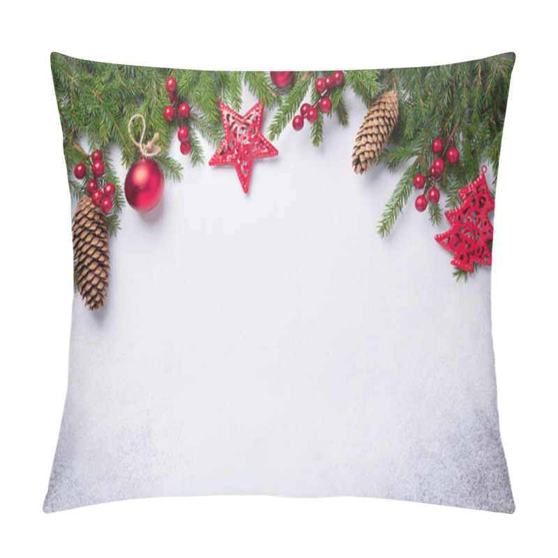 Personality  Christmas Background With Fir Tree, Red And Gold Gifts. Top View Copy Space - Image Pillow Covers