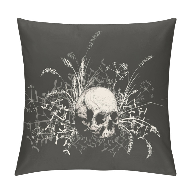 Personality  Skull Surrounded By A Field Of Grass. Pillow Covers