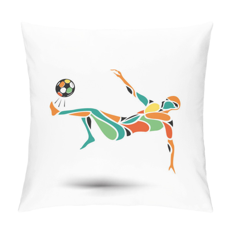 Personality  Football Player Kicks The Ball, Hand Drawn Silhouette Illustration. Vector Background Pillow Covers