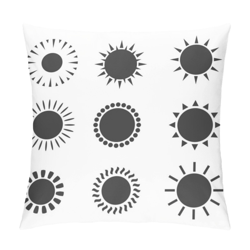 Personality  Sun Icons Set. Flat Shining Symbols Collection. Daylight Logos Pillow Covers