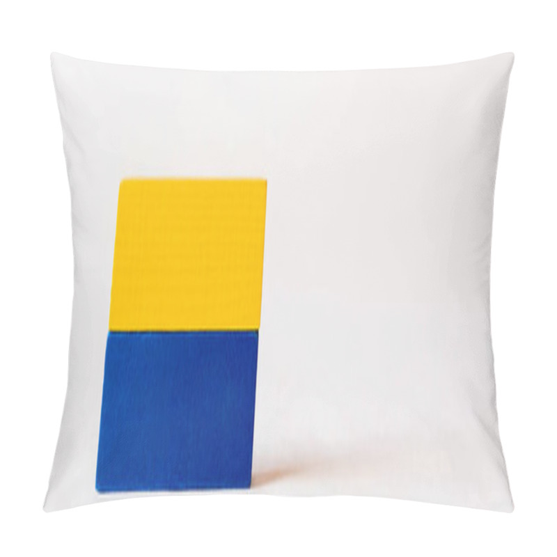 Personality  Blue And Yellow Quadrangular Blocks On White Background With Copy Space, Ukrainian Concept, Banner Pillow Covers