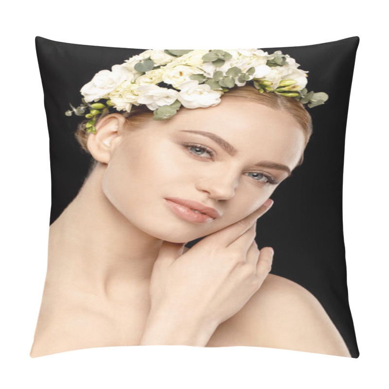 Personality  Woman With Flowers In Hair Pillow Covers