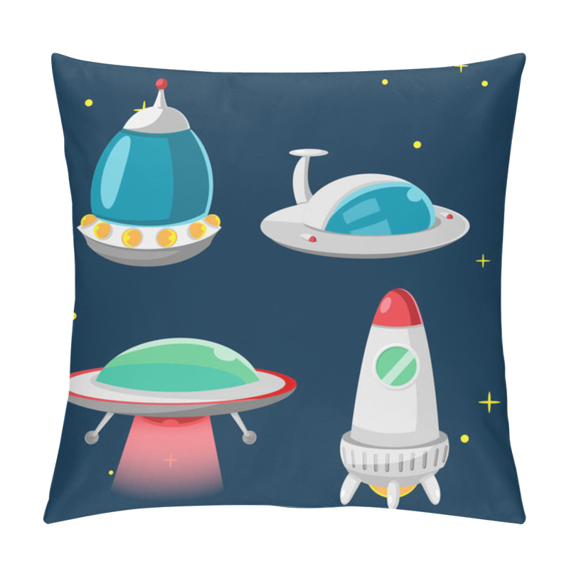 Personality  UFO Spaceship Cartoon Design Set Vector Pillow Covers