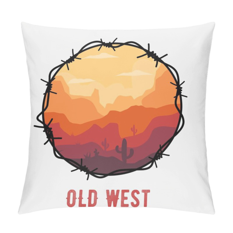 Personality  Old West Desert Landscape Illustration With Barbed Wire Frame Pillow Covers