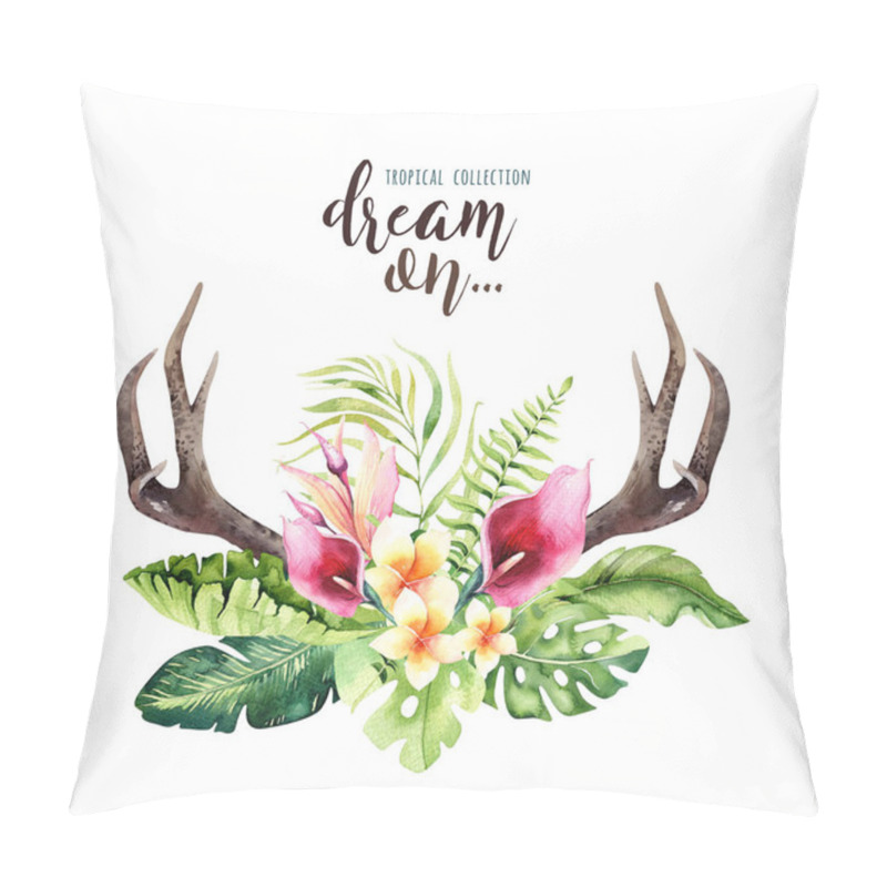 Personality  Deer Horns And Tropic Leaves Pillow Covers