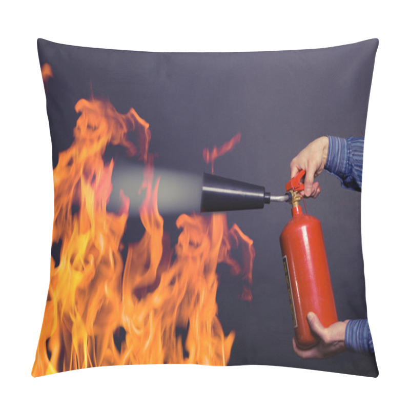 Personality  Man With Extinguisher Fighting A Fire Pillow Covers