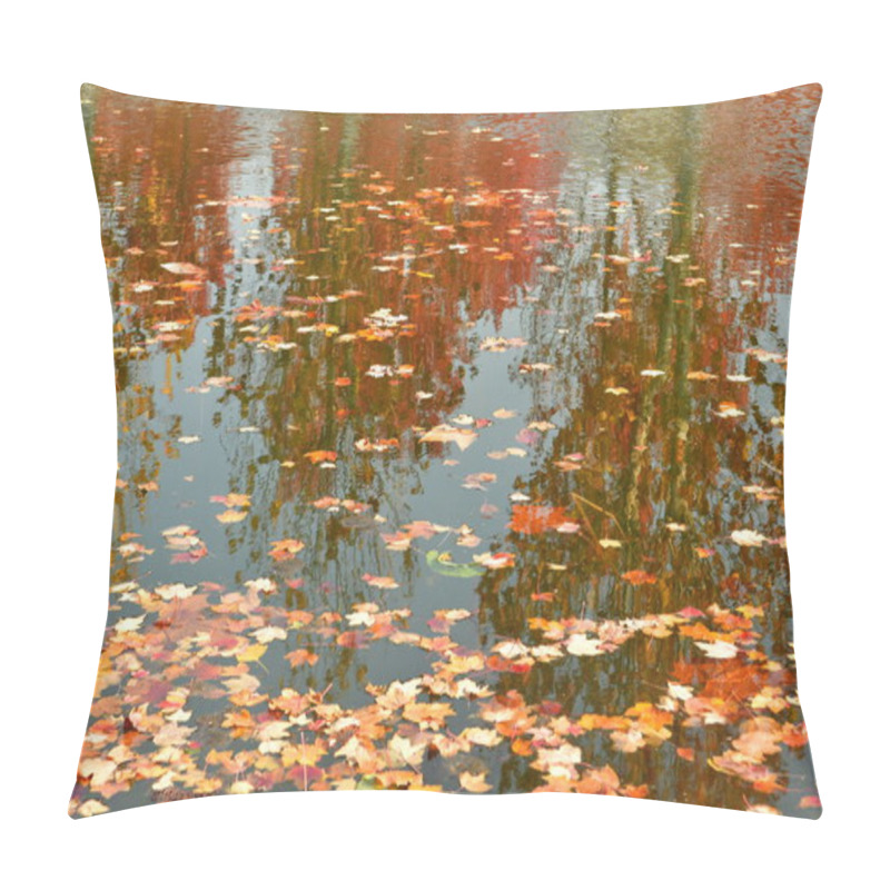 Personality  Photo Of  Water Surface Covered In Fallen Leaves In Autumn Pillow Covers