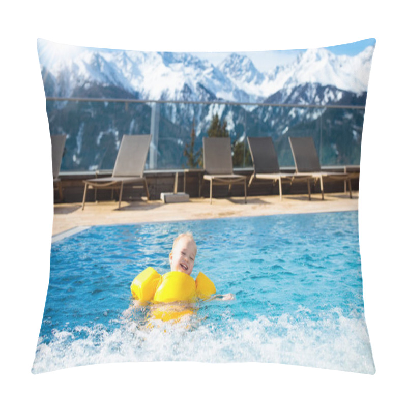 Personality  Child In Outdoor Swimming Pool Of Alpine Resort Pillow Covers