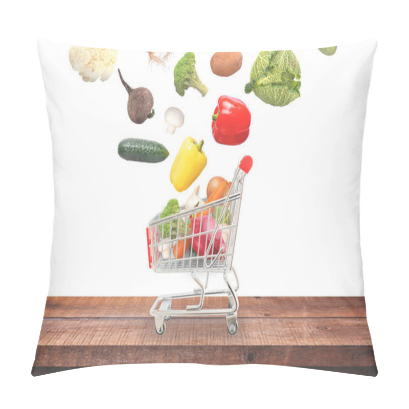 Personality  Isolated Vegetables Fall In Basket On Wooden Table Composition. Pillow Covers