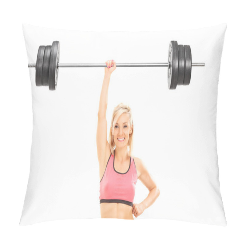 Personality  Woman Lifting Weight With One Hand Pillow Covers