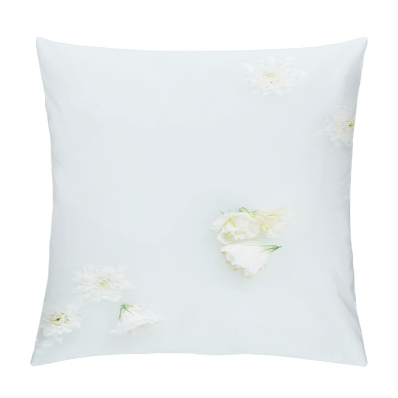 Personality  Top View Of Arranged Beautiful White Flowers In Milk Pillow Covers