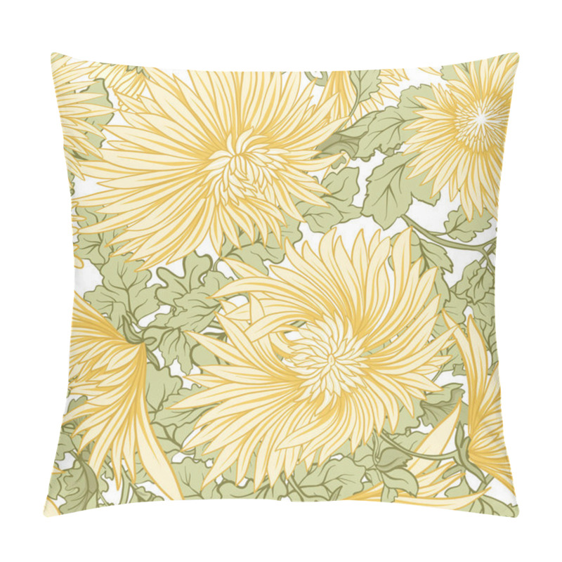 Personality  Chrysanthemum. Seamless Pattern Of Yellow Japanese Chrysanthemum Pillow Covers