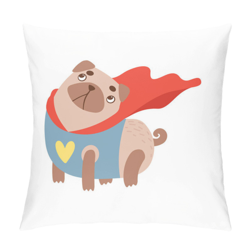 Personality  Cute Pug Dog In Superhero Costume, Funny Friendly Animal Pet Character Vector Illustration Pillow Covers