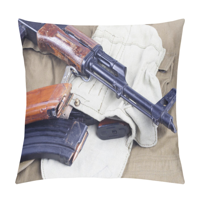 Personality  AK47 On USSR Soviet Army Khaki Uniform Background Pillow Covers