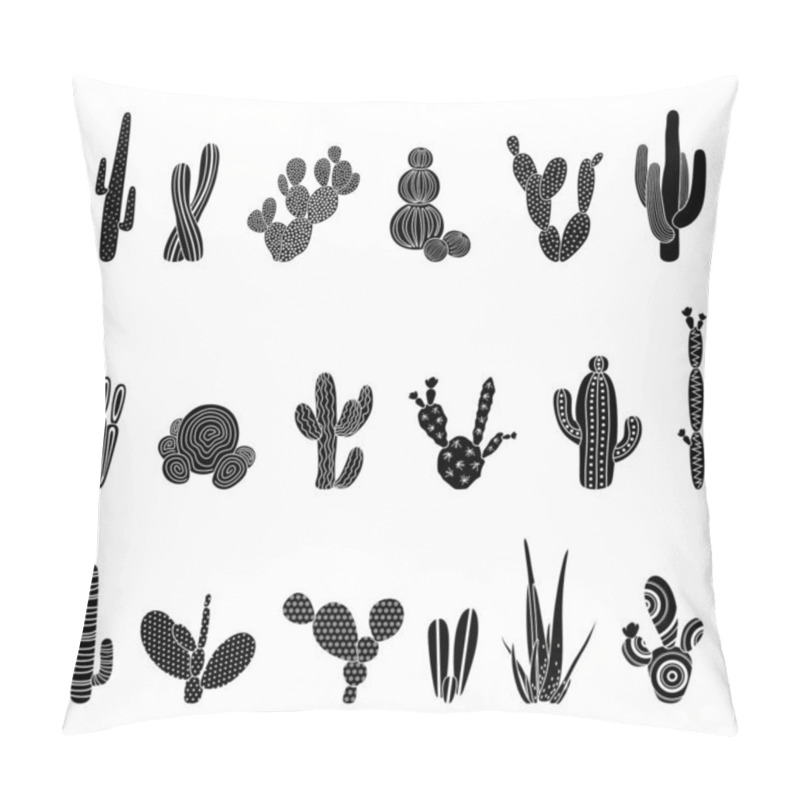 Personality  Black Silhouettes Of Cacti, Succulents, Aloes. Vector Illustration Isolated On A White Background. Cactus Icons. Mexican Desert Cactus, Tropical Plants, Summer Garden. Decorated Cacti Drawn By Hand Pillow Covers