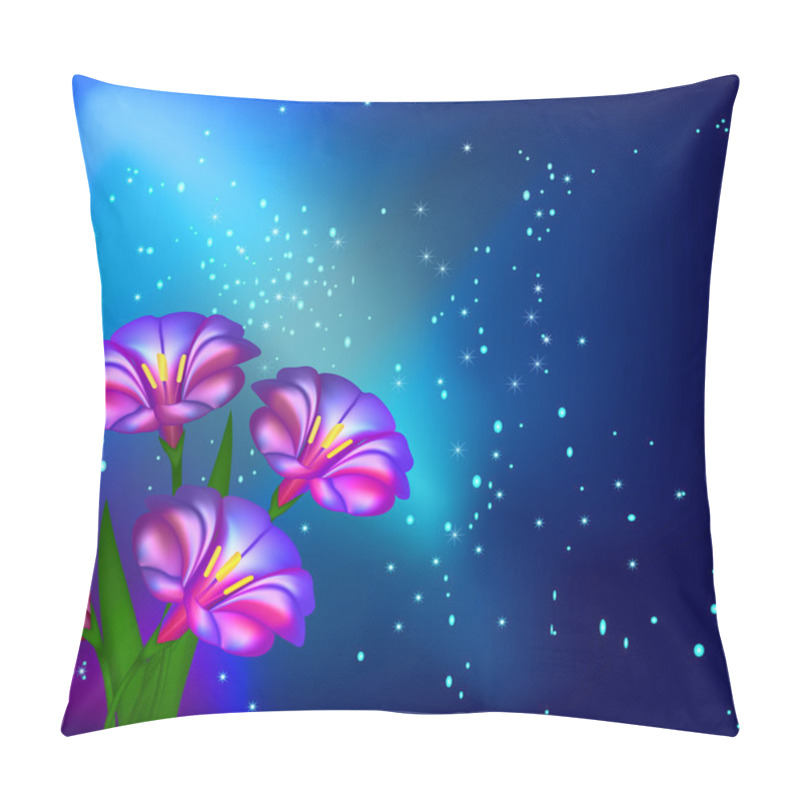 Personality  Night Background With Flowers And Stars Pillow Covers