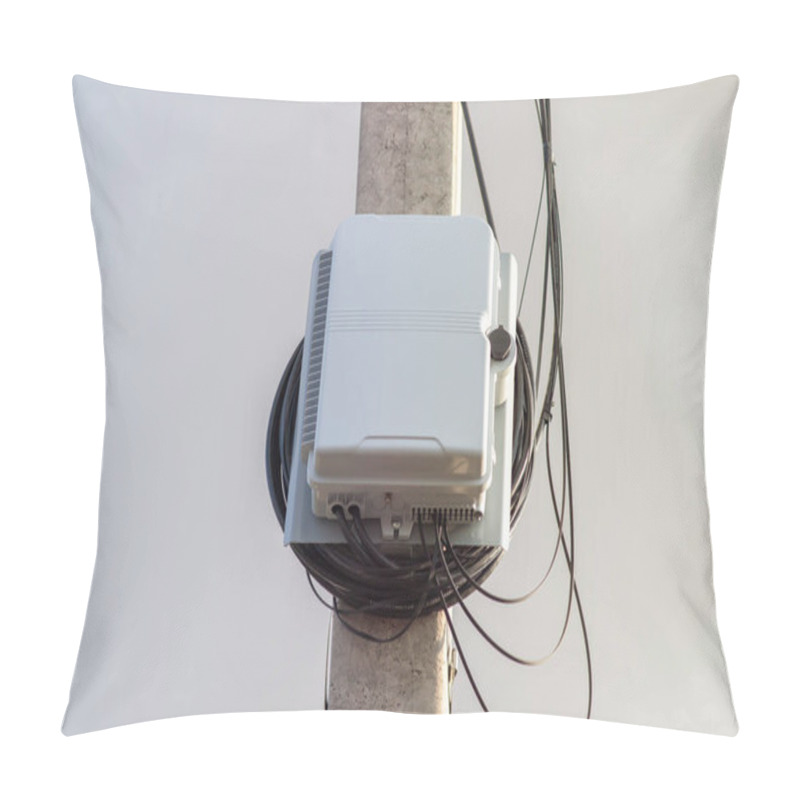 Personality  A Fiber Optical Box On An Electrical Pole With Cables In It Pillow Covers