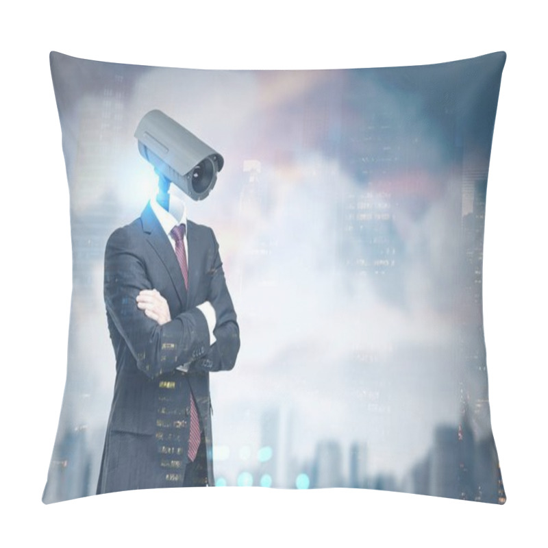 Personality  Man With A CCTV Camera Head, City Pillow Covers