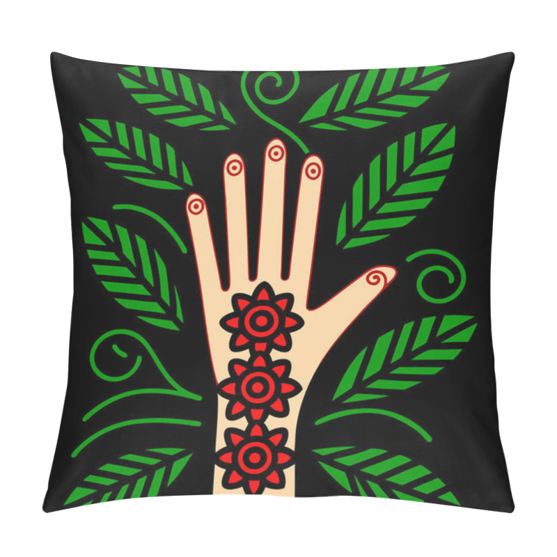 Personality  Minimalist Hand Mehndi Design With Floral Mandala Pattern Vector Illustration Pillow Covers