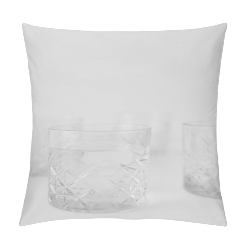 Personality  Selective Focus Of Transparent Glass With Water On Grey Blurred Background Pillow Covers