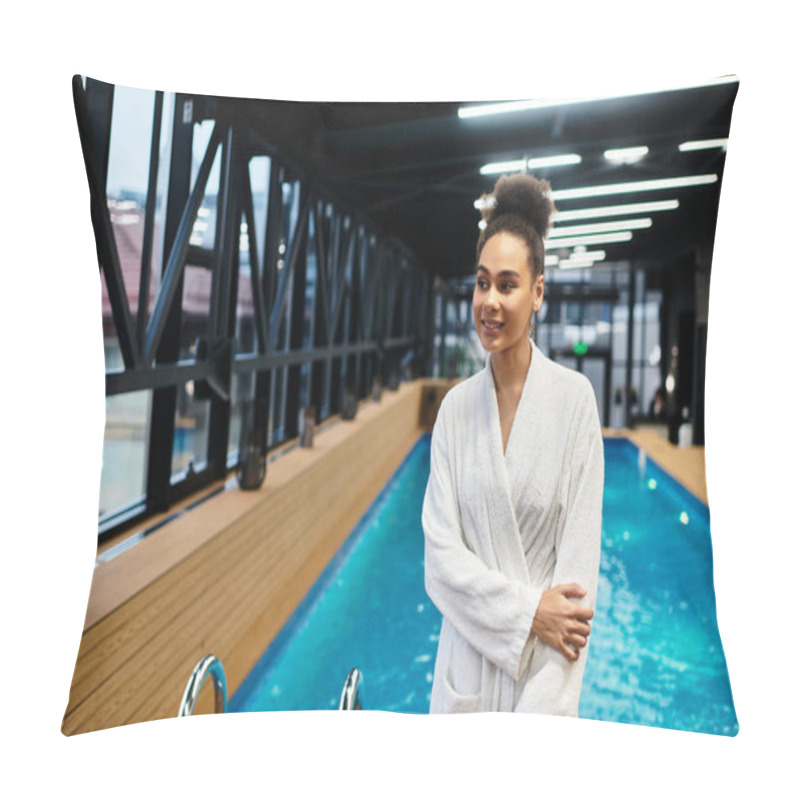 Personality  A Young African American Woman Relaxes In The Calming Atmosphere Of A Spa. Pillow Covers