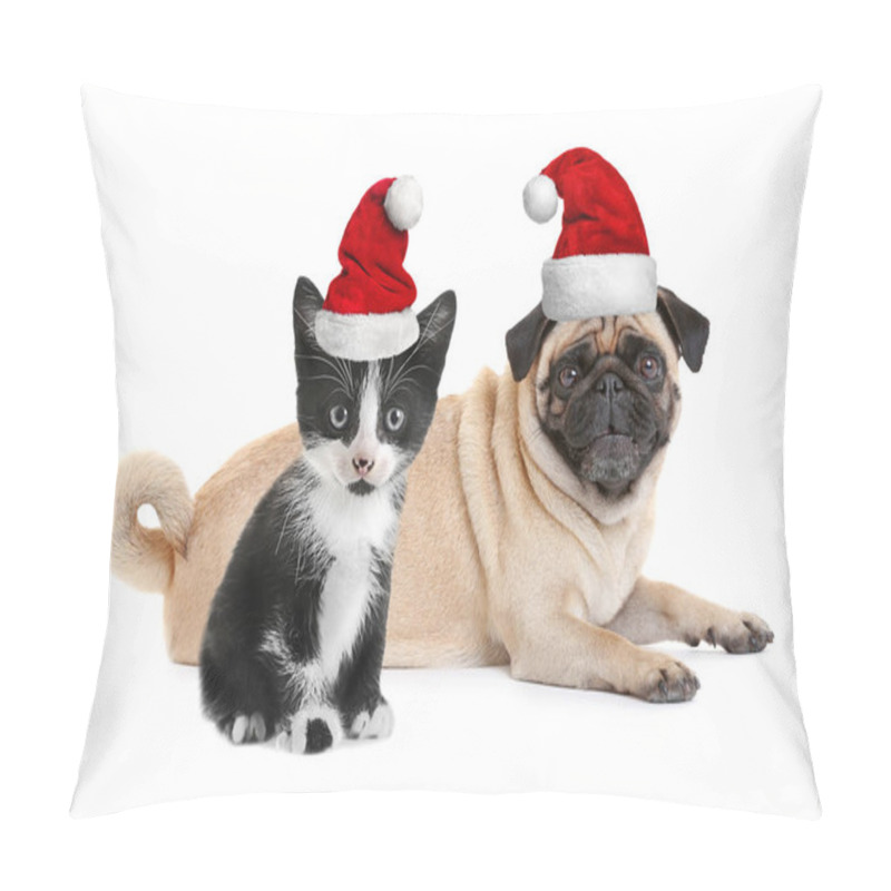 Personality  Dog And Kitten In Santa Hats Pillow Covers