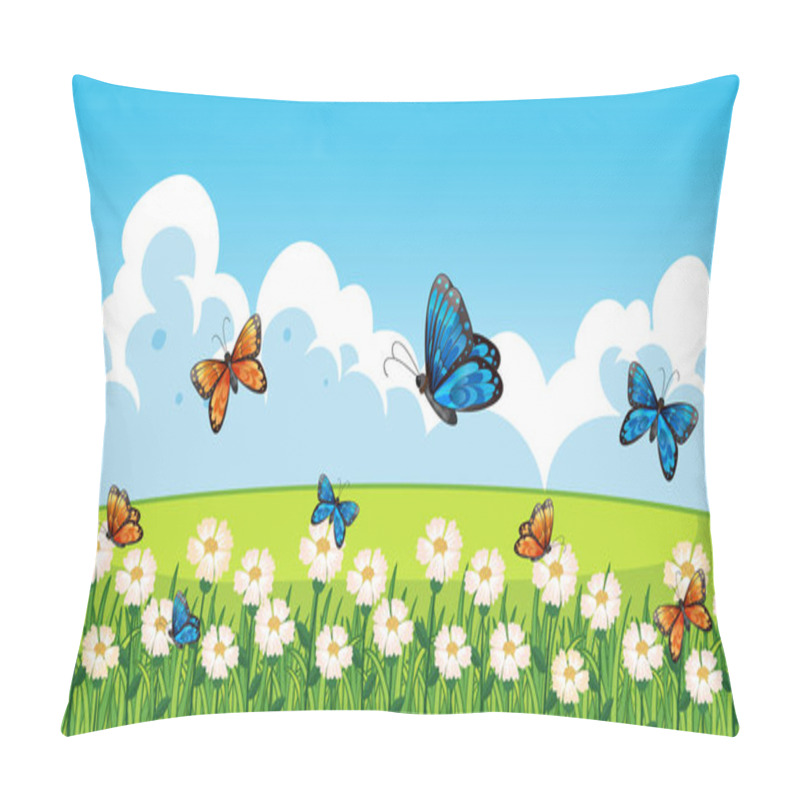 Personality  Nature Scene Background With Butterflies Flying In Garden Illustration Pillow Covers