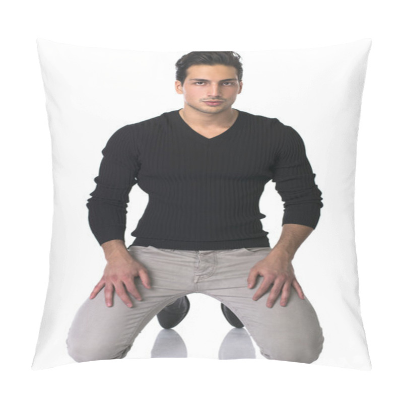 Personality  Good Looking Young Man Kneeling On The Floor Pillow Covers