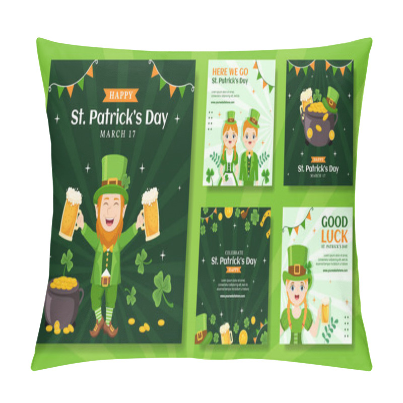 Personality  Happy St Patricks Day Social Media Post Flat Cartoon Hand Drawn Templates Illustration Pillow Covers