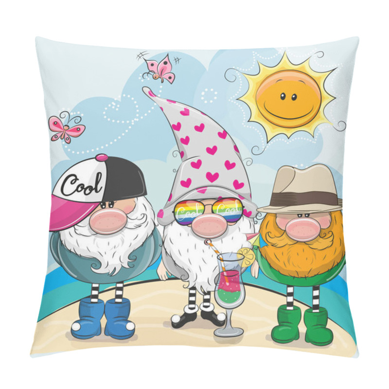 Personality  Three Gnomes In A Cap On The Beach Pillow Covers