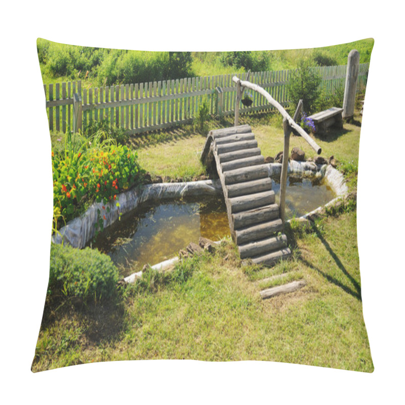 Personality  Small Garden Pond With Wooden Bridge Pillow Covers