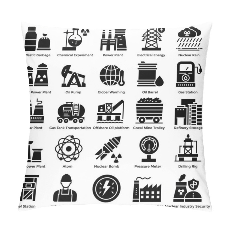 Personality  Nuclear Elements Solid Icons Set Having Contribution In Global Electricity Supply With Radioactivity Signs. Editable Vectors Are Easy To Use For Related Industry. Grab It Now! Pillow Covers