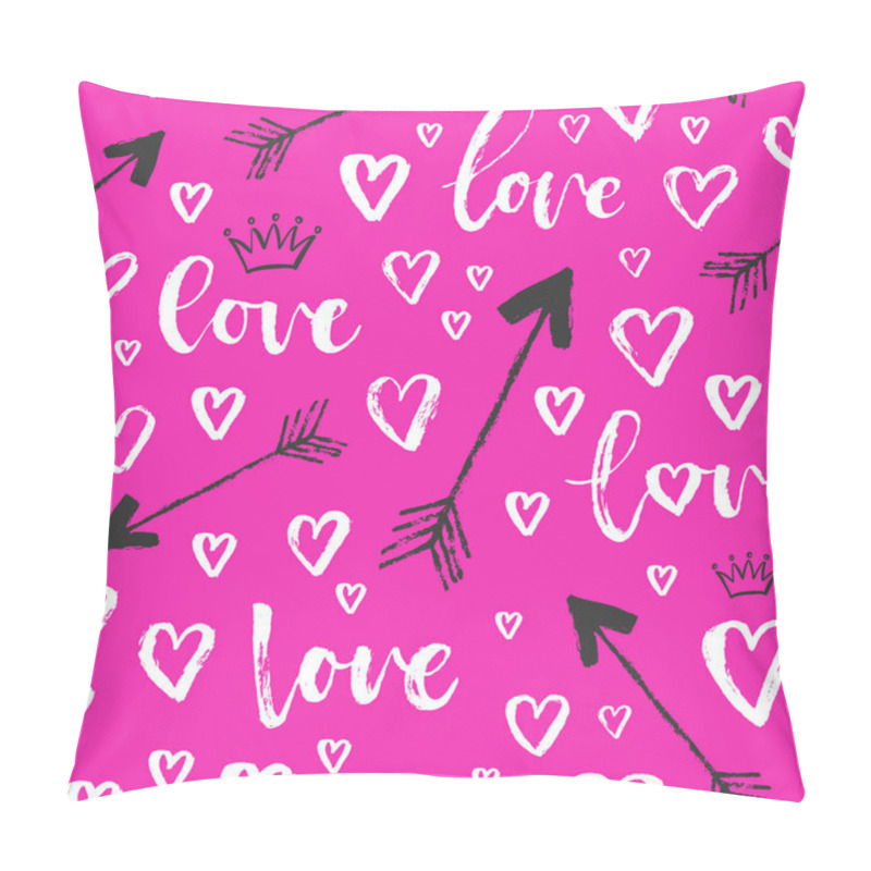 Personality  Vector Fashion Seamless Pattern With Hearts On Happy Valentines Day. Doodle Style Pillow Covers