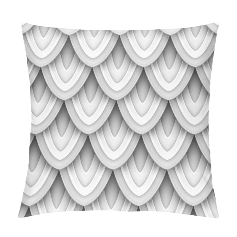 Personality  Monochrome Seamless Pattern With Natural Motifs. Endless Texture With Abstract Design Element. Dragon Scale Imitation, Mermaid. Realistic Ornaments. Vector 3d Illustration. Ornate Abstraction Pillow Covers