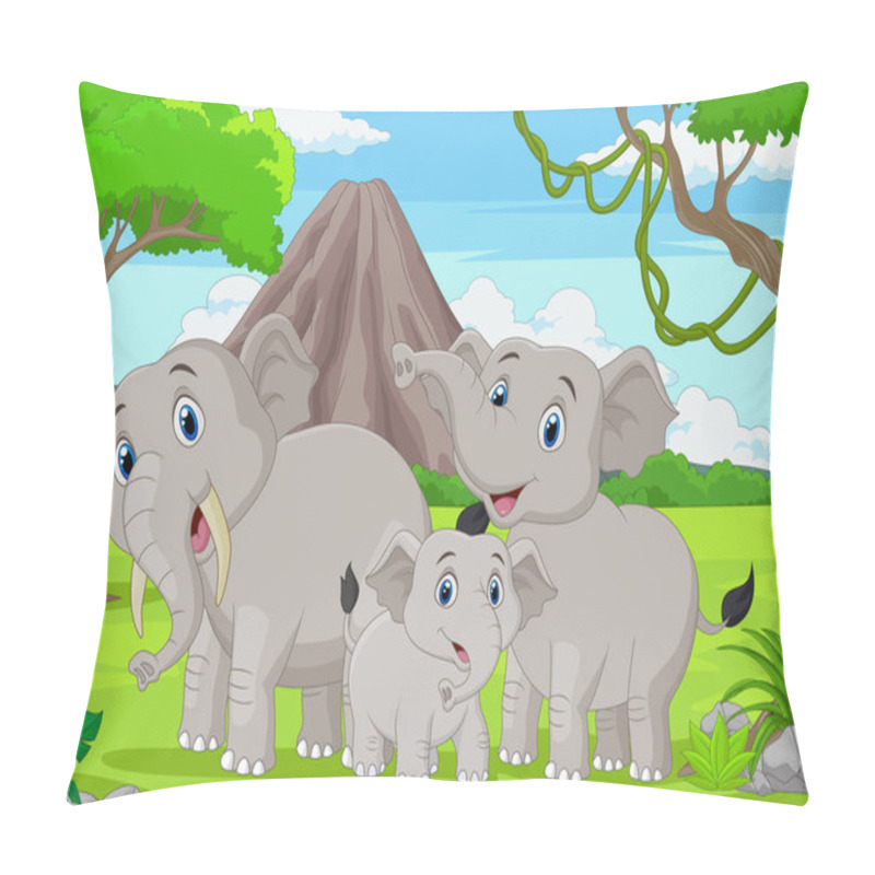 Personality  Vector Illustration Of Cartoon Elephants Family In The Jungle Pillow Covers