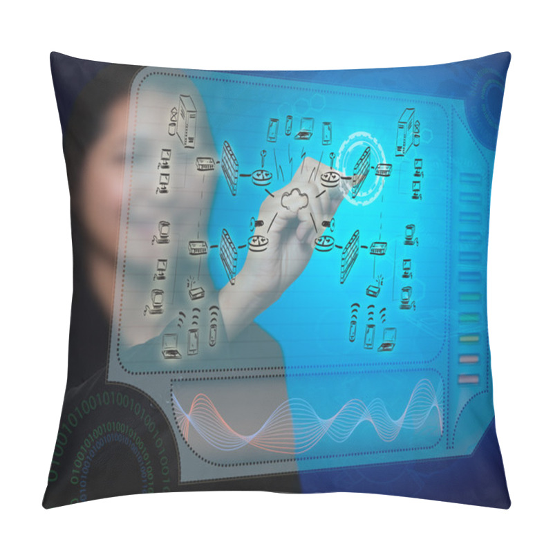 Personality  Business Woman Drawing A Security Plan For A Firewall System Pillow Covers