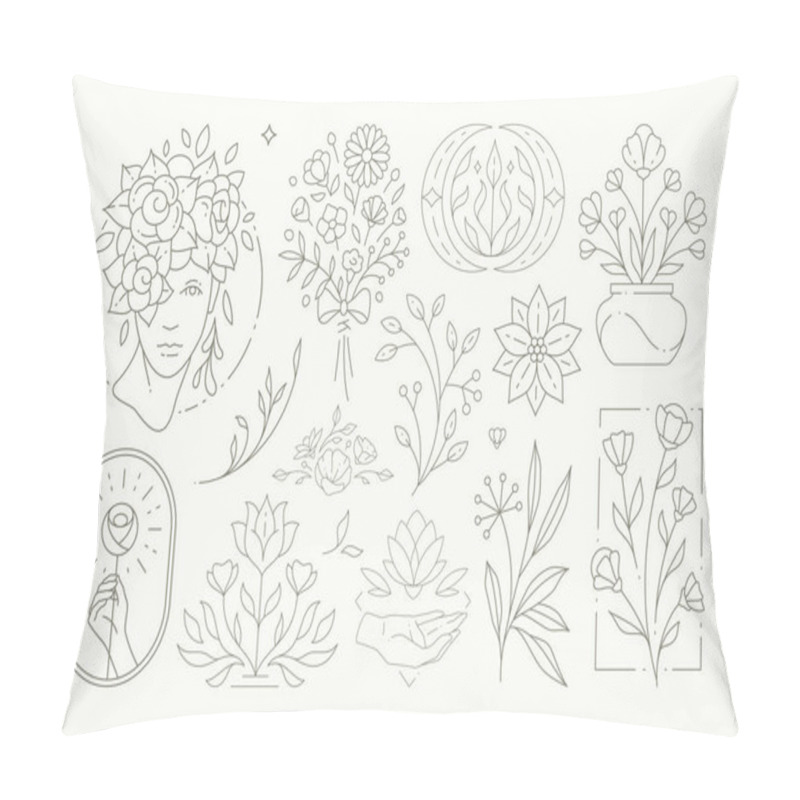 Personality  Monochrome Simple Logo Esoteric Botanical Feminine Collection Linear Emblem For Decorative Design Pillow Covers