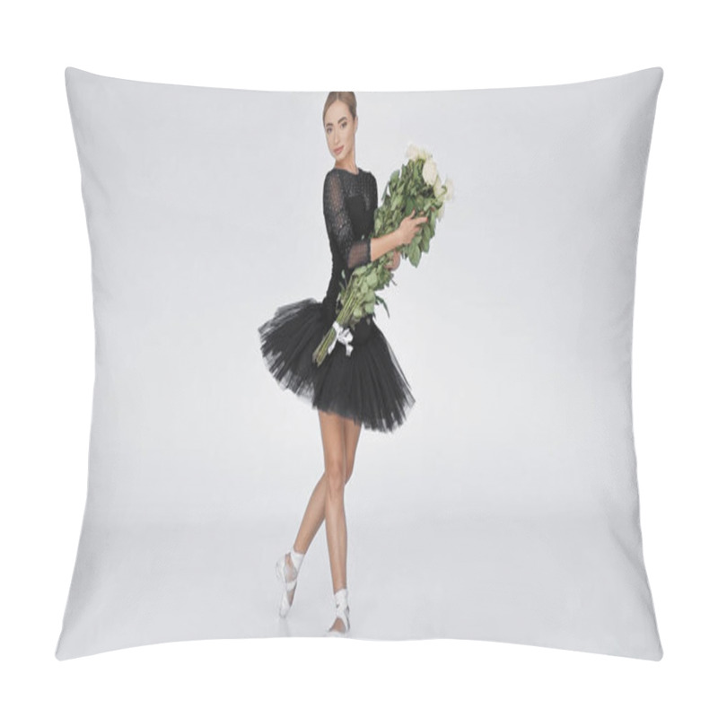 Personality  Young Ballerina Holding Roses And Performing Classical Ballet Dance On White  Pillow Covers