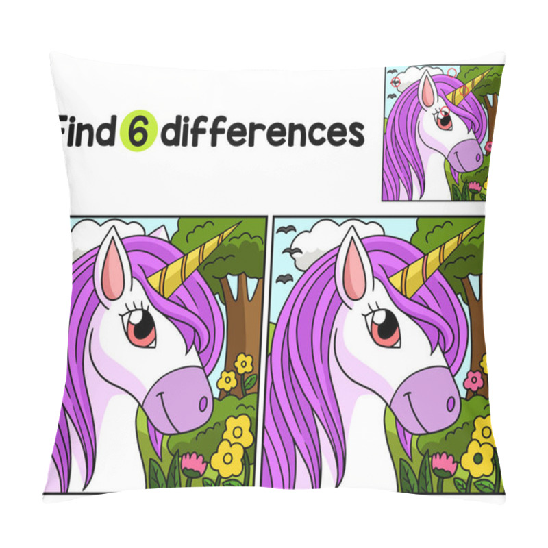 Personality  Find Or Spot The Differences On This Unicorn Head Kids Activity Page. A Funny And Educational Puzzle-matching Game For Children. Pillow Covers