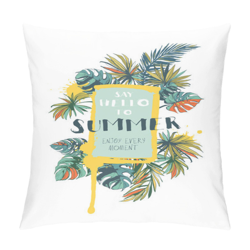 Personality  Vector Illustration Tropical Floral Summer Party Poster With Pal Pillow Covers