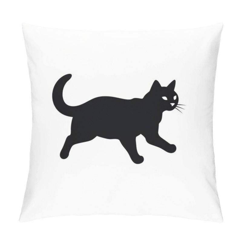 Personality  Stylized Black Cat Silhouette Walking Gracefully. Pillow Covers