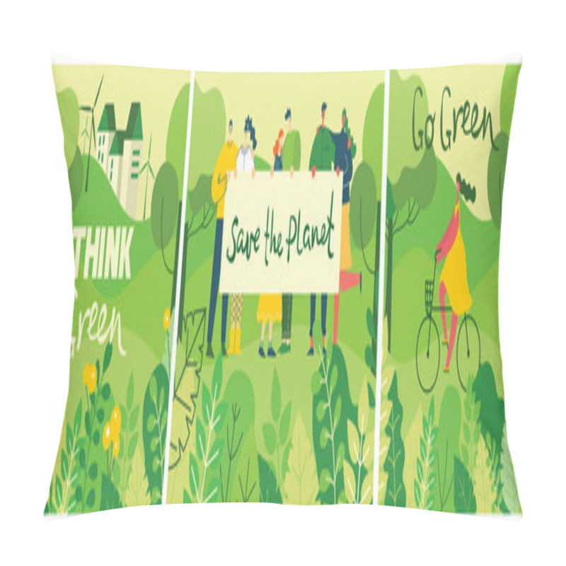 Personality  Vector Illustration Of Think Green Posters Set Pillow Covers