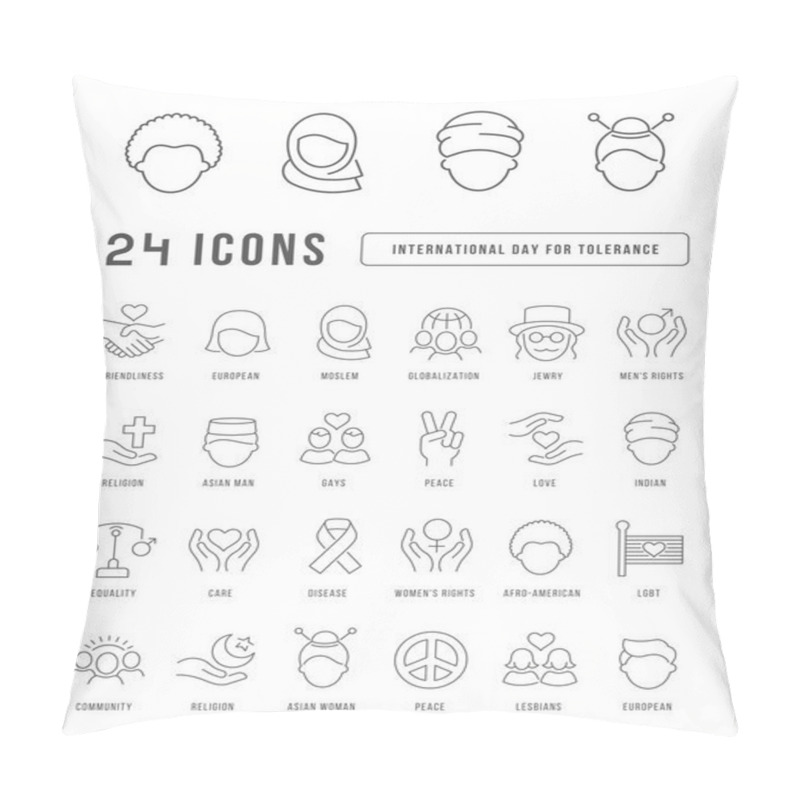 Personality  Set Vector Line Thin Icons Of International Tolerance Day In Linear Design For Mobile Concepts And Web Apps. Collection Modern Infographic Pictogram And Signs. Pillow Covers