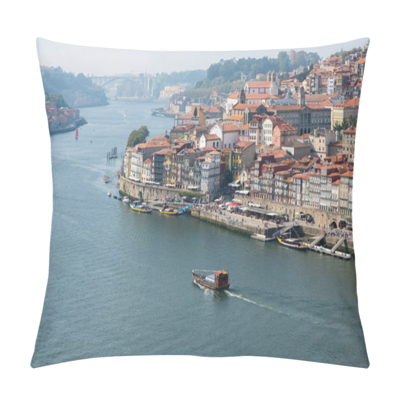 Personality  Porto, Portugal - September 16, 2018 : On The Banks Of The Douro River Of The Beautiful City Of Porto The Rebelo Boats, Traditionally Transported The Kites Of Wine Porto, Portugal Pillow Covers