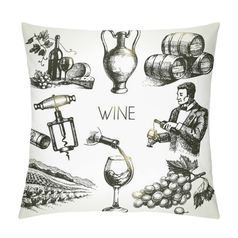 Personality  Hand Drawn Sketch Vector Wine Set Pillow Covers