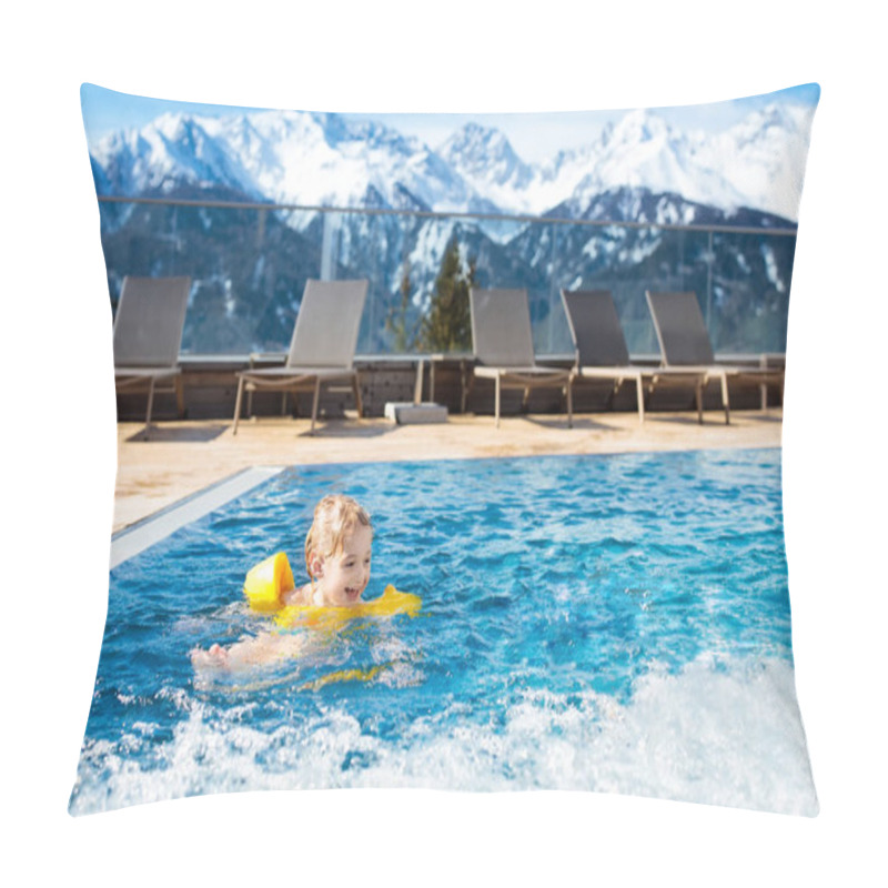 Personality  Child In Outdoor Swimming Pool Of Alpine Resort Pillow Covers