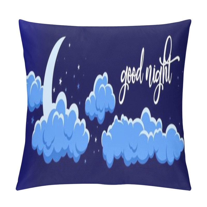 Personality  Cartoon Clouds And Moon Isolated On Night Sky. Moon Light In Clouds Vector Collection. Cloudscape In Dark Blue Sky, Night Clouds Illustration. Good Night Pillow Covers