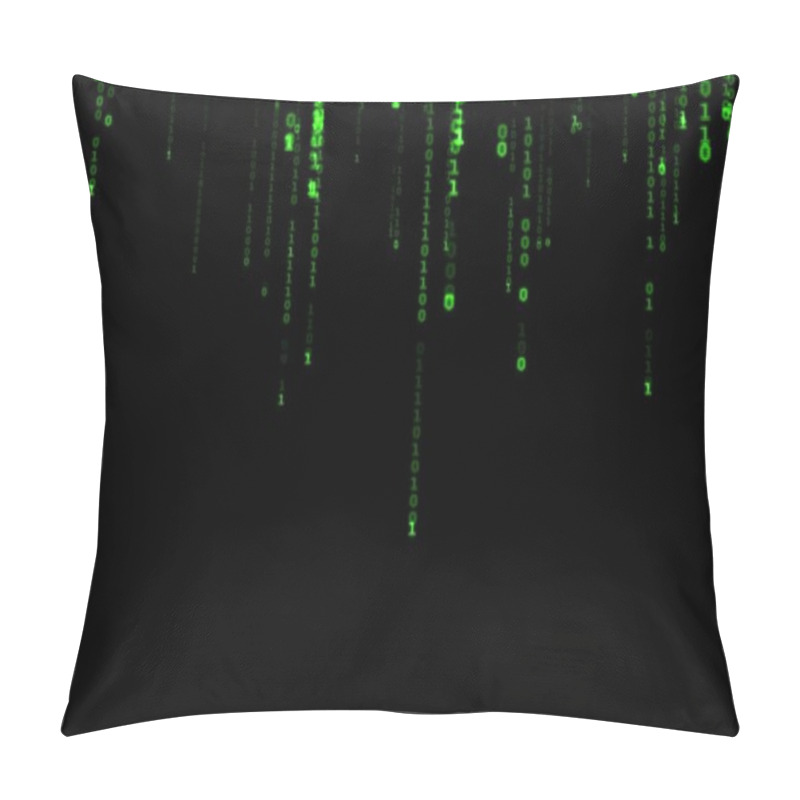 Personality  Binary Computer Code On Black Background.Green Digital Code Numbers In Matrix Style.Cyberpunk Hacker Abstraction Backdrop.Random Numbers Falling On The Black Background.Background In A Matrix Style. Pillow Covers