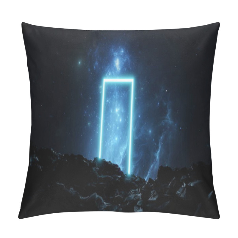 Personality  Cosmic Glowing Portal Doorway Among Stones In Space. Stars, Planets, Nebulae And Galaxies On The Background Of A Portal In Space. 3d Render Pillow Covers