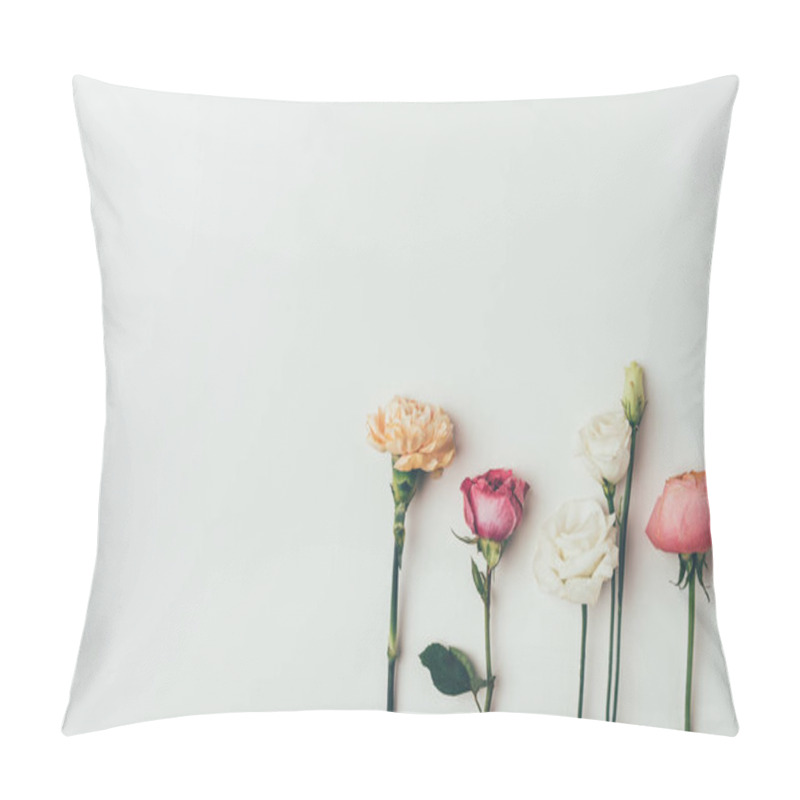 Personality  Close-up View Of Beautiful Tender Blooming Flowers Isolated On Grey Pillow Covers